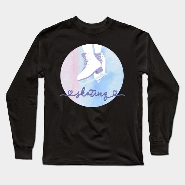 I Love Skating Pastel Pink and Purple Watercolor Aesthetic Long Sleeve T-Shirt by YourGoods